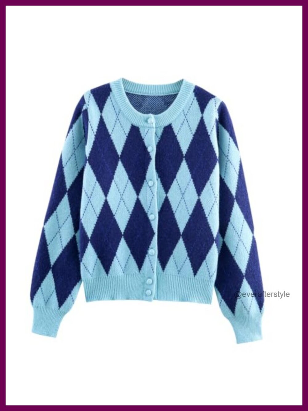 Womens Argyle Preppy Cardigan Sweater Button Down Knit Long Sleeve